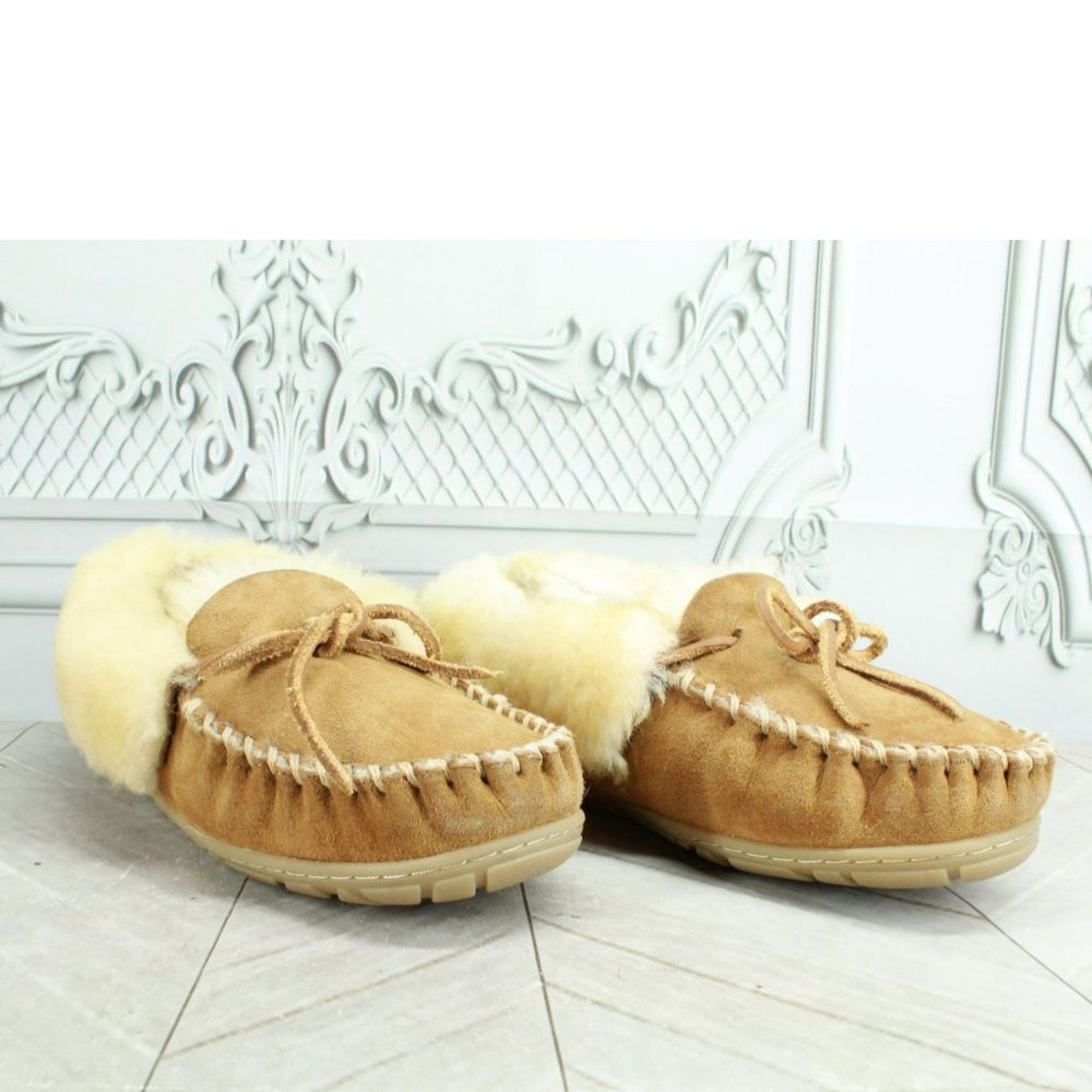 LL Bean Brown Suede Wicked Good Shearling Lined Moccasin Slippers Size 8 M - Picture 3 of 7